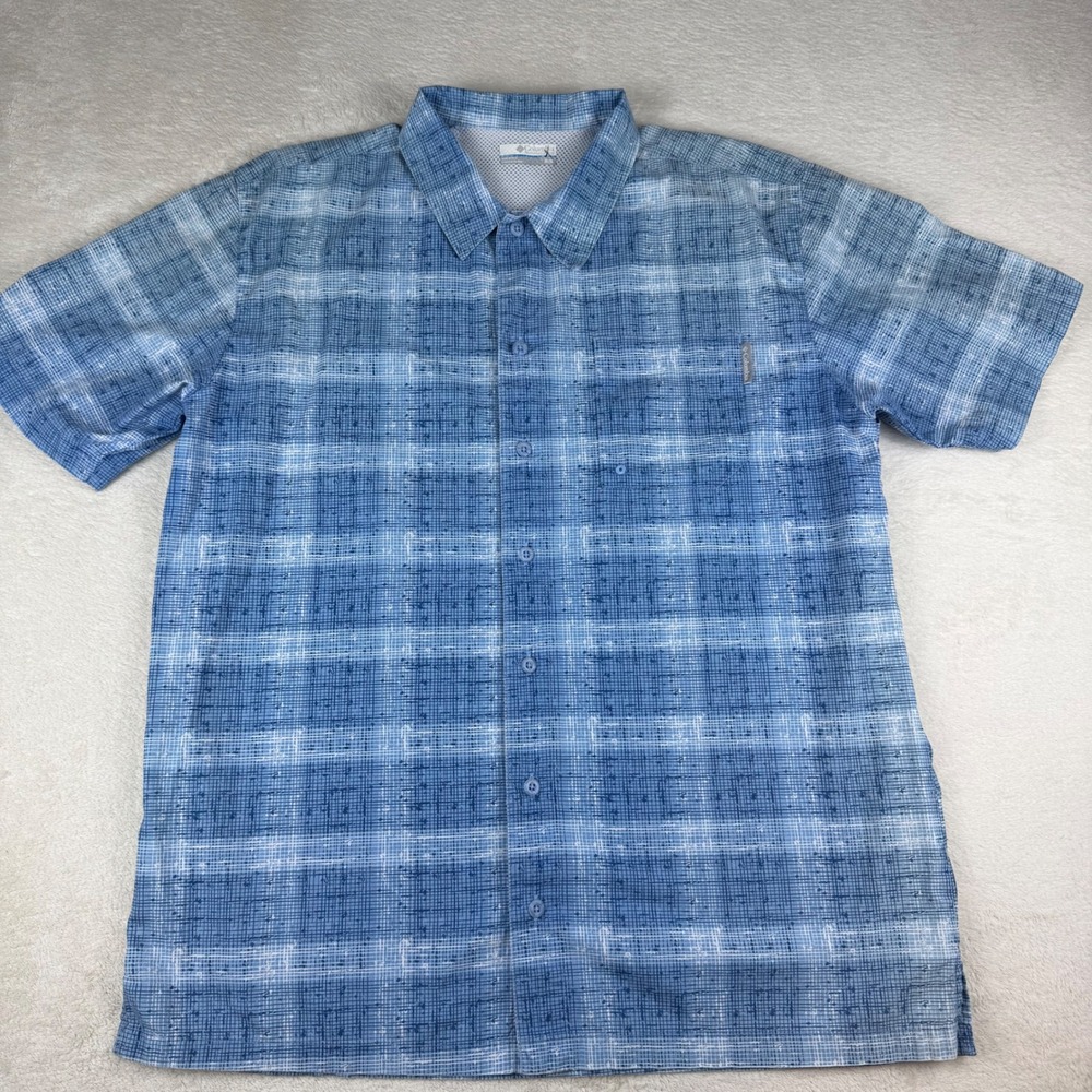 Columbia Men's Trollers Best Short Sleeve Shirt PFG, Blue Button Up‎ Size Medium